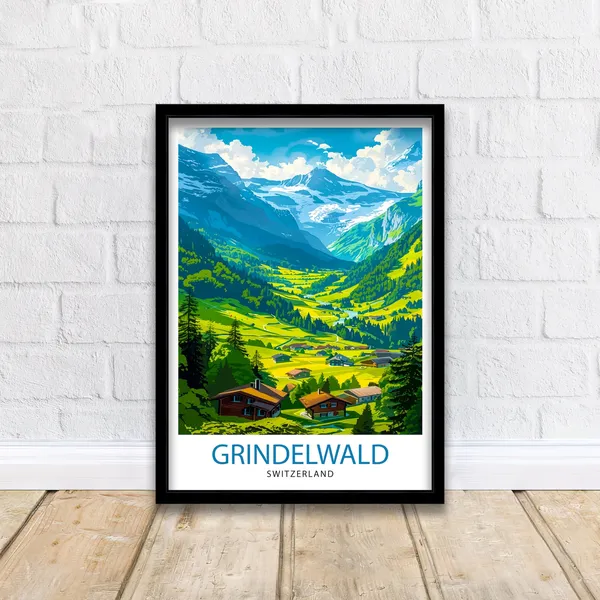 Grindelwald Switzerland Travel Poster, Alpine Village