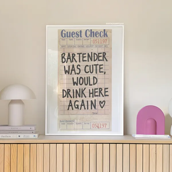 Bartender Was Cute Kitchen Art Print, Aesthetic Decor