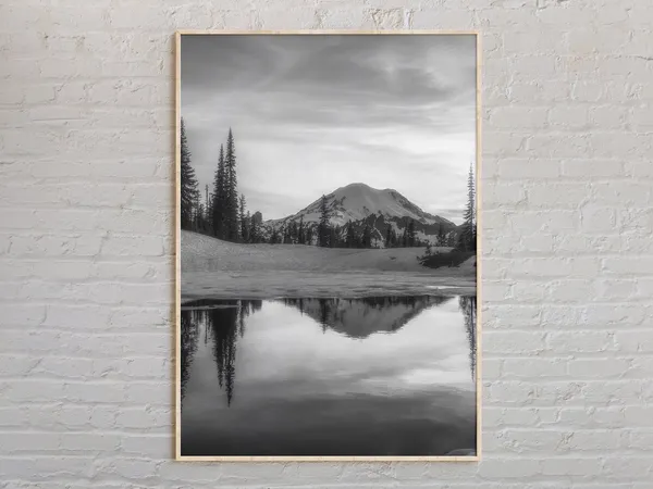 Mount Rainier Black And White Travel Poster Art Print