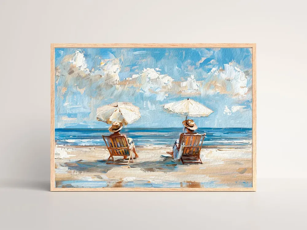 Two Ladies By The Ocean, Vintage Oil Painting Print - Image 3