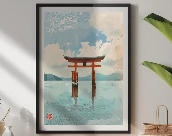 Torii Gate Japanese Woodblock Travel Poster