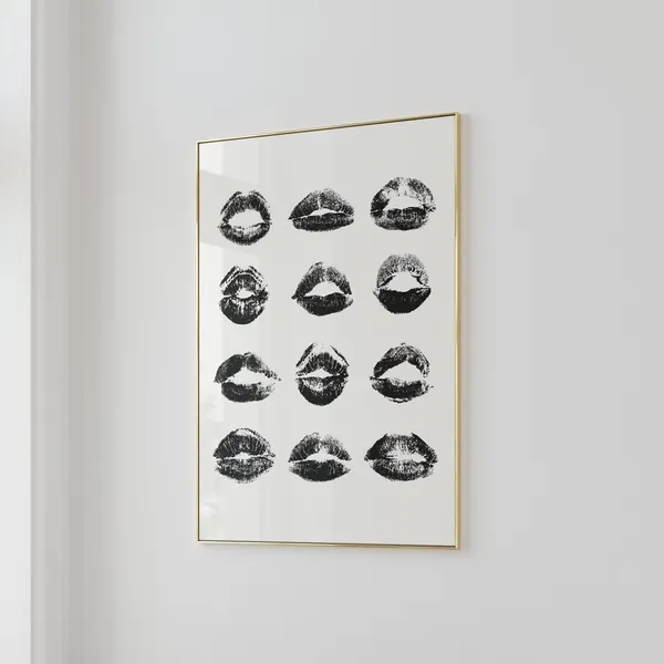 Kiss Lips Trendy Black and White Art Print