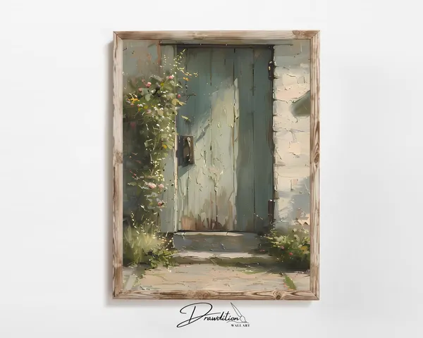 Green Cottage Door Art Print, Farmhouse Style