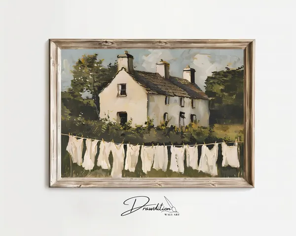 Cottage Laundry Art Print, Country Clothesline