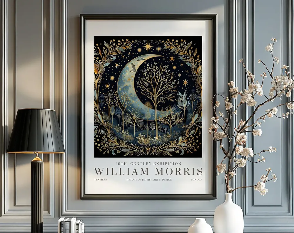 William Morris Crescent Moon Starry Night Golden Forest Poster