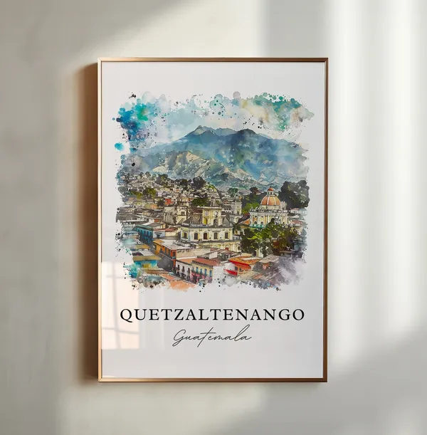 Quetzaltenango Xela Guatemala Watercolor Travel Poster