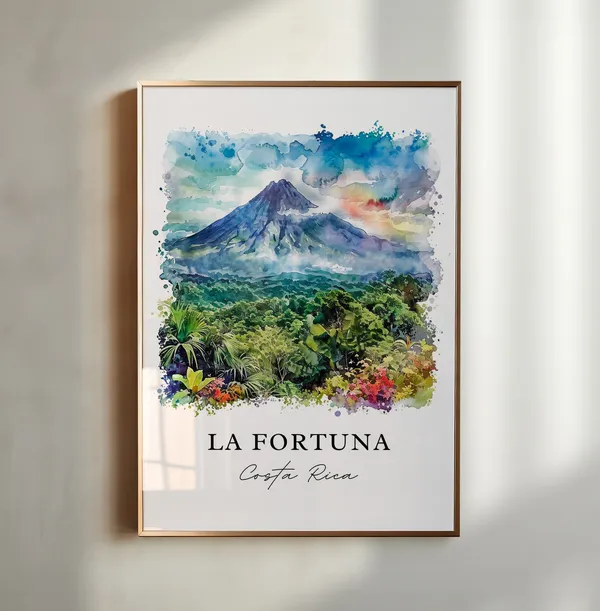 La Fortuna, Costa Rica Watercolor Travel Poster