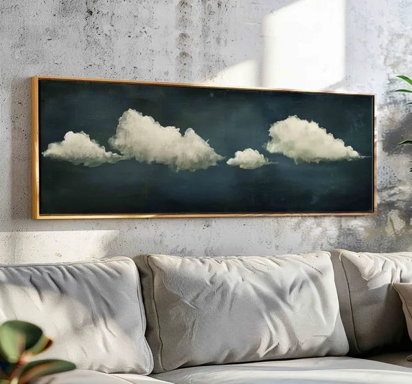 Vintage Moody Cloud Art Print, Minimalist Panorama