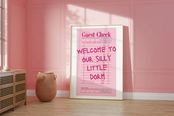 Pink Guest Check Dorm Decor, Preppy Art Print