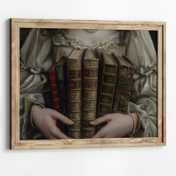Victorian Woman With Books, Dark Academia Art Print