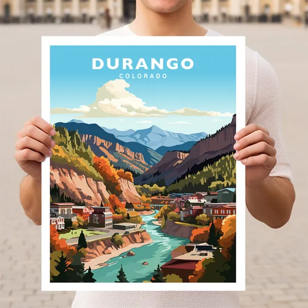 Durango Colorado Travel Poster, USA Wall Art Print