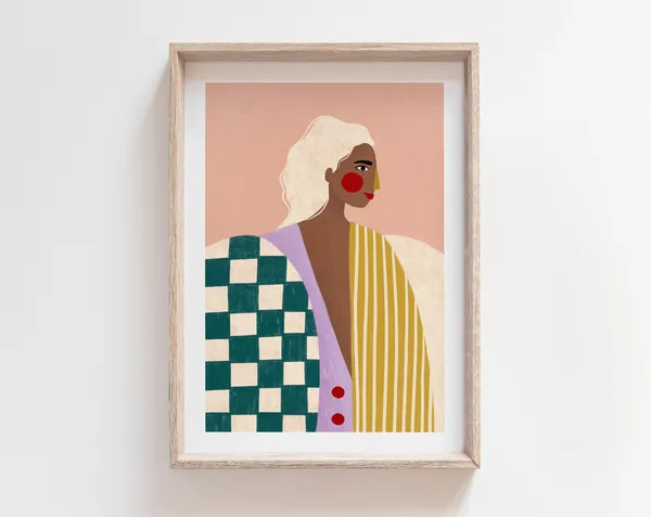 Funky Blouse Stripes and Checkered Portrait Art Print