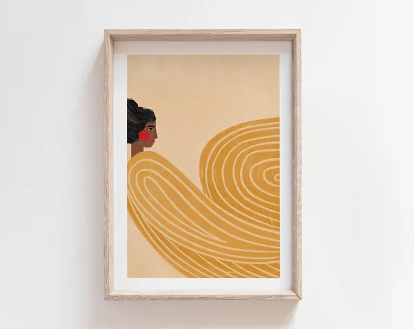Woman With Yellow Dress, Minimal Portrait Art Print