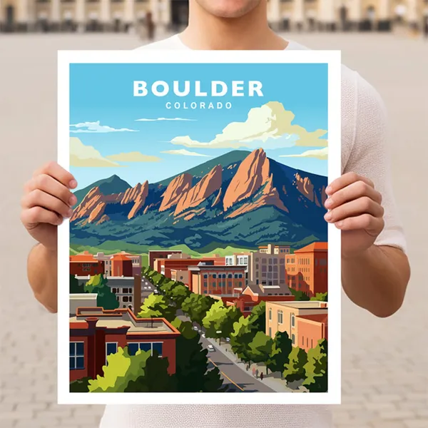Boulder Colorado Travel Poster, Mountain Destination