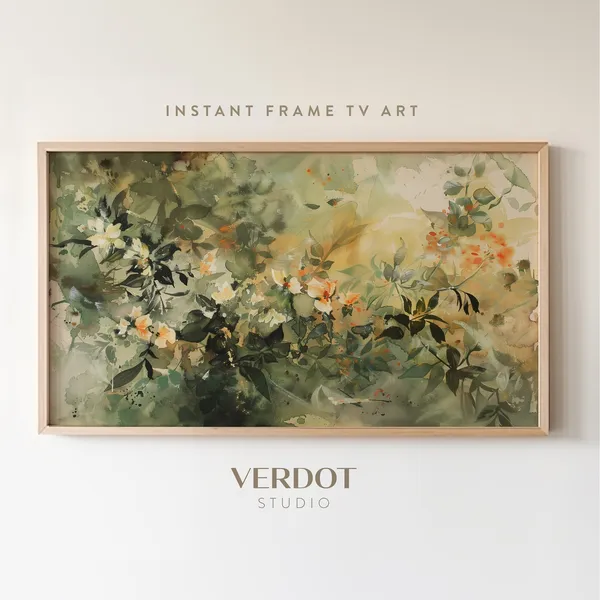 Dark Green Flower Frame Vintage Summer Floral Art Print