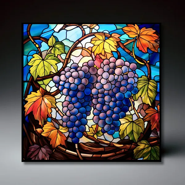 Vineyard Grapes Ceramic Tile, Stained Glass Look