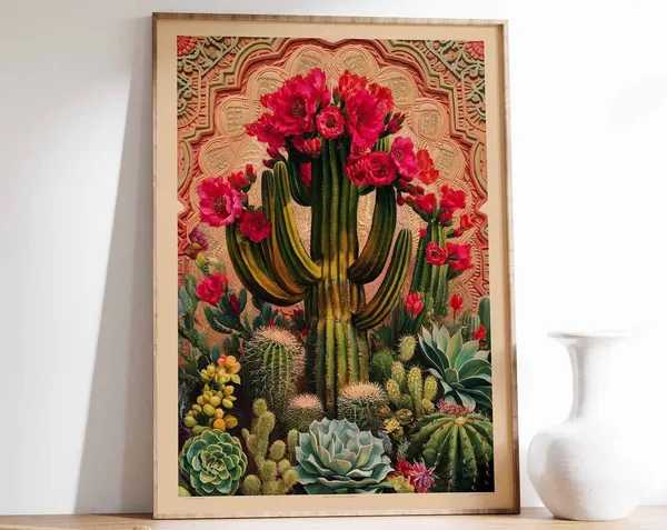Vintage Mexican Cactus Art Print, Floral Decor