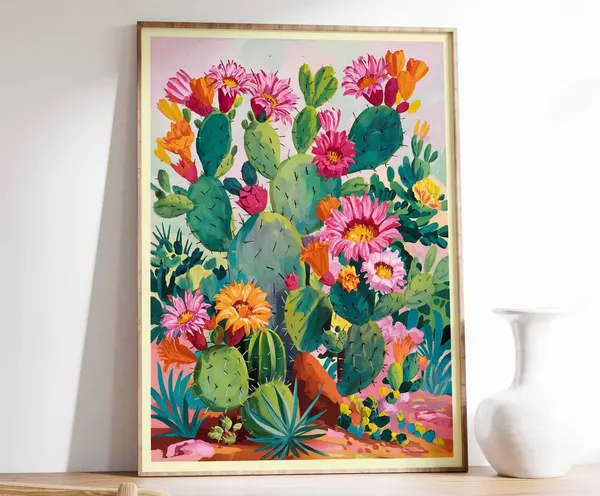 Colorful Mexican Cactus Floral Decor Poster