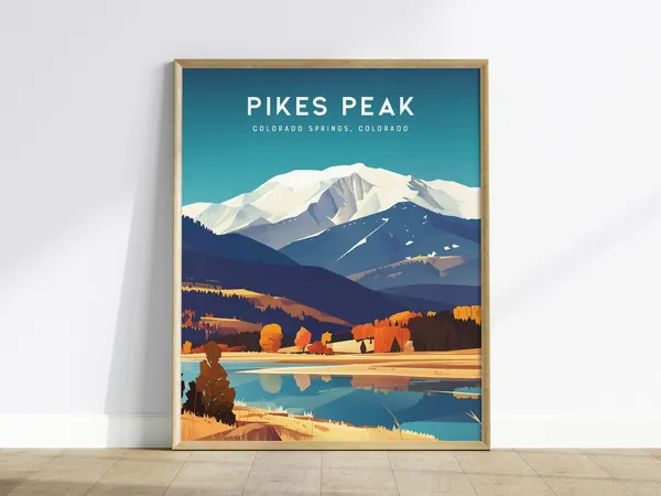 Pikes Peak Colorado Travel Poster, Rocky Mountain