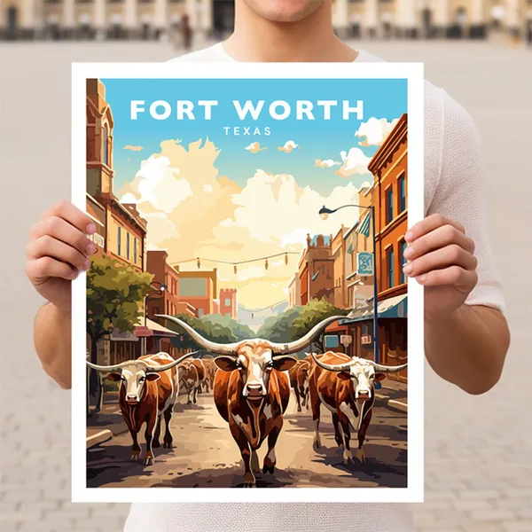 Fort Worth Texas Travel Poster, Travel Wall Art