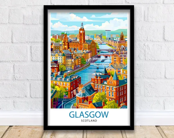 Glasgow Scotland Travel Poster, Europe Wall Decor