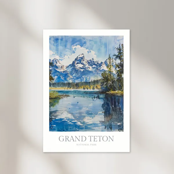 Grand Teton National Park Watercolor Poster Print