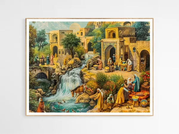 Riverside Bazaar In Ancient Persia Art Print