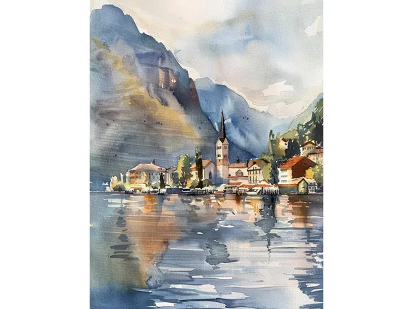 Lake Como Watercolor Art Print, Italy Travel Poster