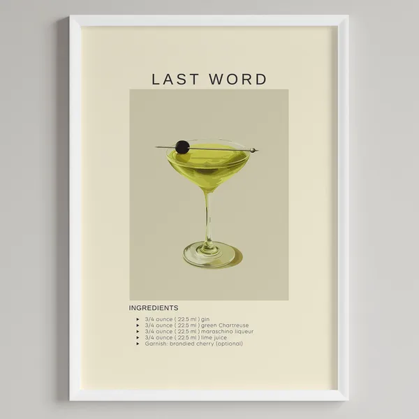 Last Word Cocktail Poster, Minimalist Bar Cart Decor