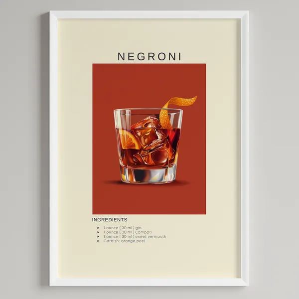 Negroni Cocktail Minimalist Bar Cart Art Print