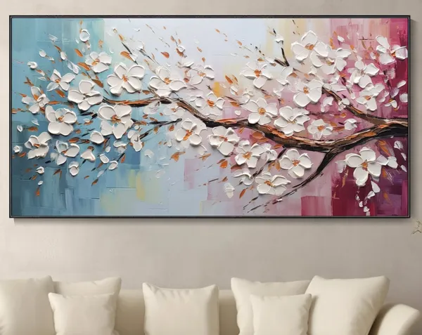 Cherry Blossom Tree Oil Painting, Boho Spring Art Print