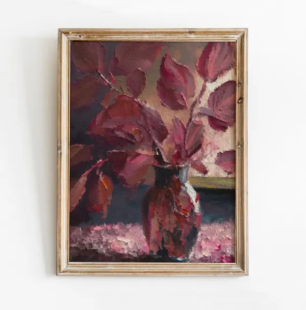 Burgundy Leaves and Cimicifuga Vase Art Print