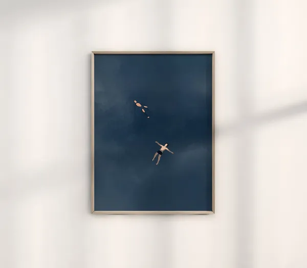 Men Floating In Clouds Minimalist Art Print