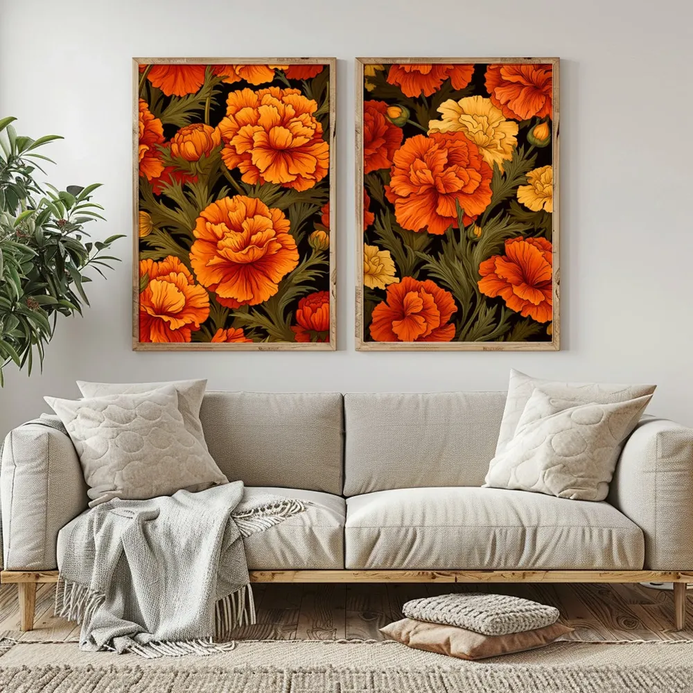 Vintage Marigold Pair, William Morris Style Art Print - Image 5