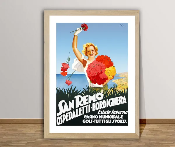 San Remo Ospedaletti Bordighera Vintage Travel Poster