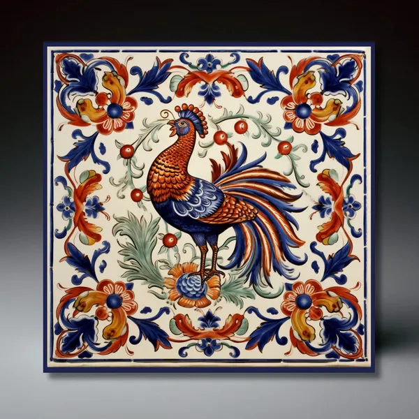 Deruta Style Rooster Tile, Umbria Kitchen Art Print
