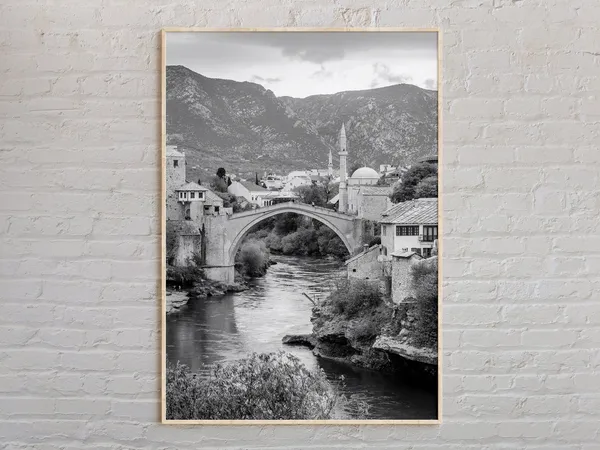 Black And White Bosnia Herzegovina Travel Poster