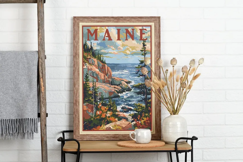Maine Vintage Style Travel Poster, State Souvenir
