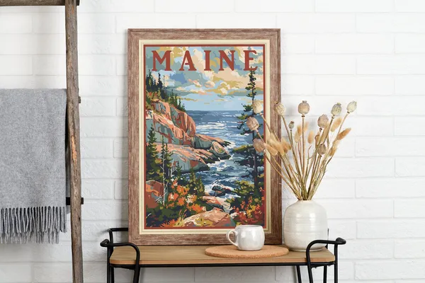 Maine Vintage Style Travel Poster, State Souvenir