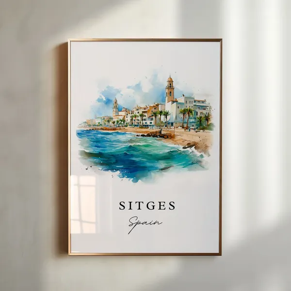 Sitges Spain Travel Poster, Custom Text Art Print