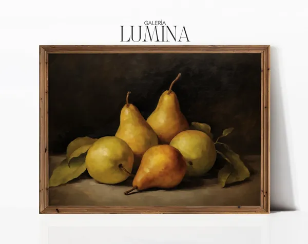 Pears Vintage Oil Painting, Rustic Fruit Art Print