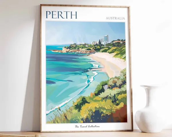 Perth Travel Poster, Coastal Decor Wall Art Print