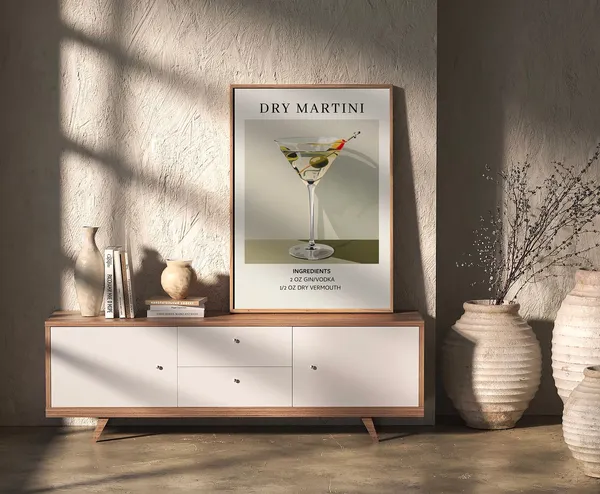Dry Martini Retro Cocktail Art Print, Minimalist