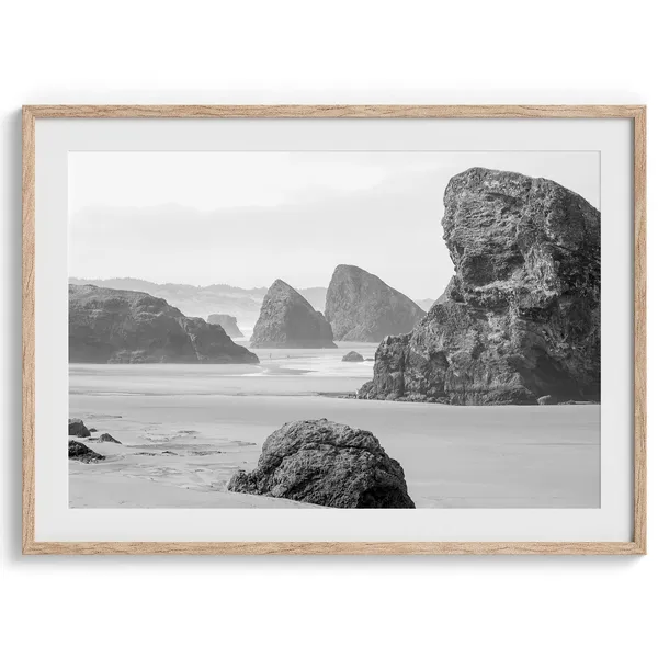Oregon Beach Black and White Travel Poster