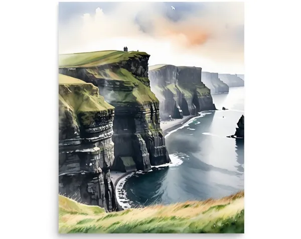 Cliffs of Moher Watercolor Art Print, Ireland Coast