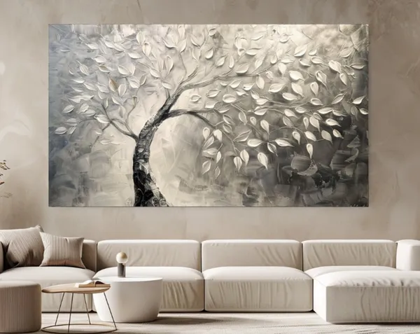 Abstract White Leaf Tree Art Print, Botanical Decor