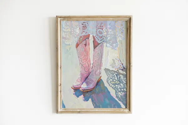 Preppy Pastel Pink Cowboy Boot Art Print