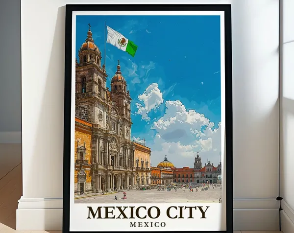 Mexico City Travel Poster, Zocalo Art Print