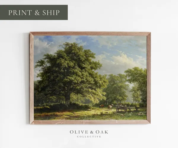 Oak Tree Landscape, Vintage Oil Painting Art Print
