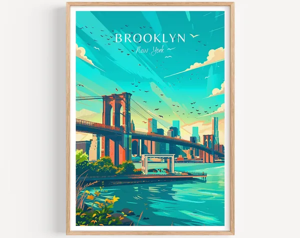 Brooklyn Travel Poster, New York Wall Art Print
